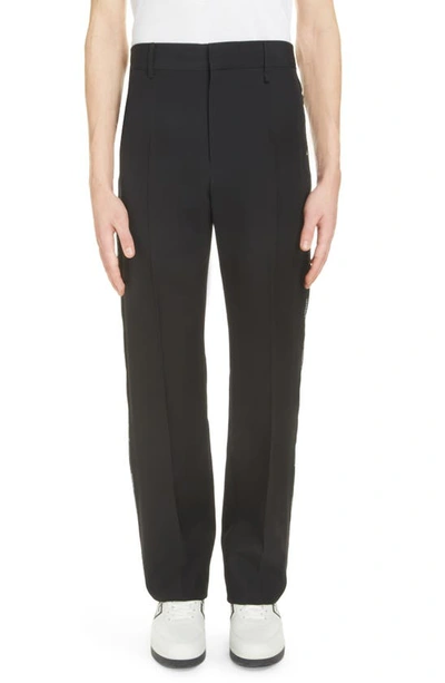 Givenchy Slim Fit Logo Trim Outseam Wool Pants In Black