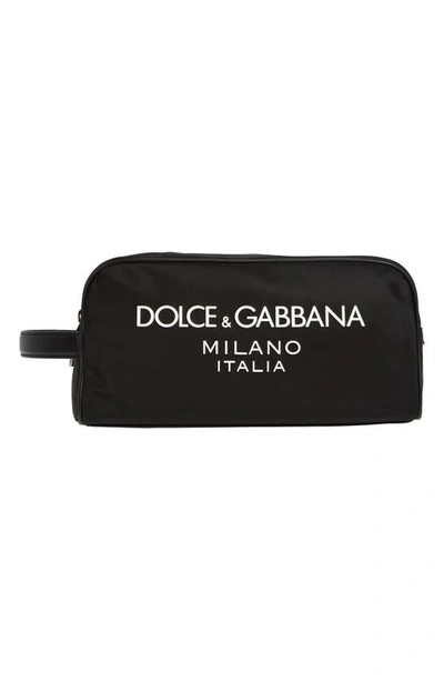 Dolce & Gabbana Rubberized Logo Nylon Toiletry Bag In Black