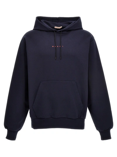 Marni Logo-embroidered Hoodie In Azul