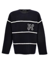 Palm Angels Navy And White Knit Sweater With Paint Monogram Stripes