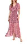 Chaus Floral Smocked Waist Flutter Sleeve Maxi Dress In Jbs Navy