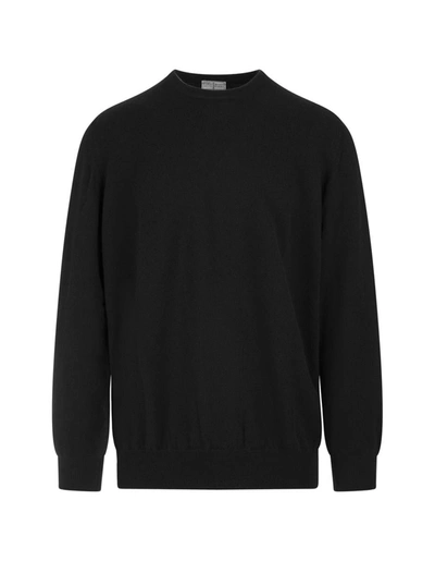 Fedeli Man Black Cashmere Pullover With Round-neck