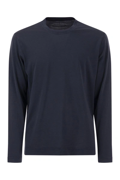 Fedeli Long-sleeved Crew-neck T-shirt In Blue