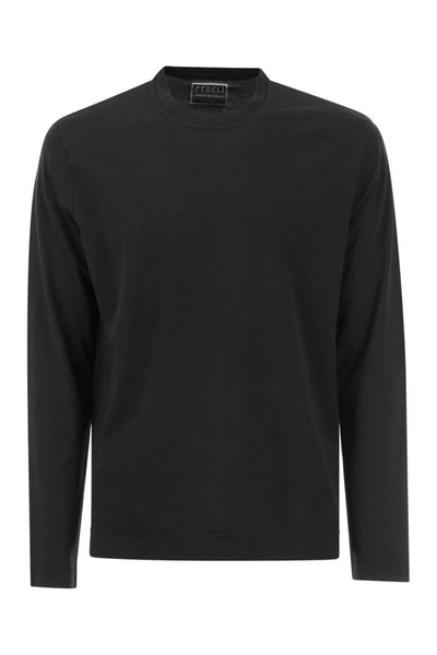 Fedeli Long-sleeved Crew-neck T-shirt In Black