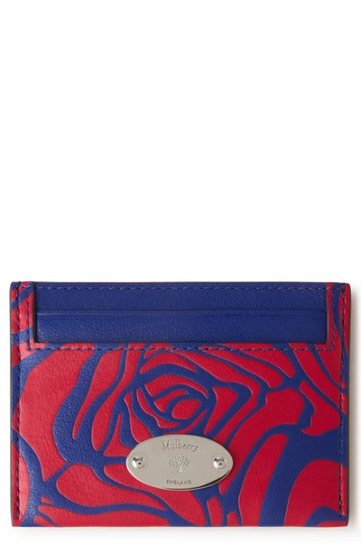 Mulberry Leather Card Case In Pigment Blue-lancaster Red