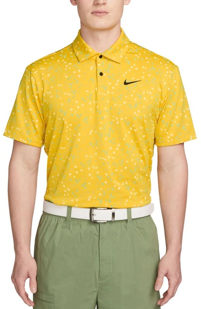 Nike Dri-fit Tour Floral Performance Golf Polo In Yellow