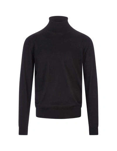Fedeli Man Black Turtleneck Pullover In Cashmere And Silk