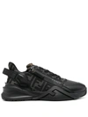 Fendi Multicolor Leather And Fabric Flow Sneakers In Black