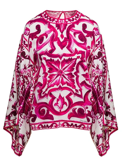 Dolce & Gabbana Charmuse Blouse In Majolica Print In Multicolour