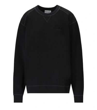 Ganni Long Sleeve Black Isoli Drop Shoulder Sweatshirt