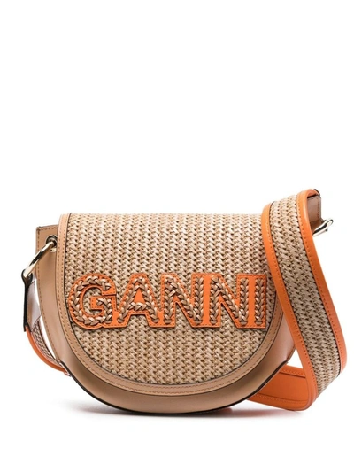 ★Ganni★ Banner Saddle Raffia Crossbody Bag Beige A4737895 Ganni Banner Saddle Raffia Crossbody Bag In Beige | ModeSens