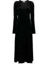 Ganni V-neck Velvet Dress In Black
