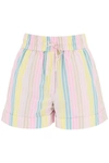 Ganni Striped Cotton Elasticated Shorts In Multicolor