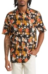 Good Man Brand Big On-point Short Sleeve Stretch Organic Cotton Button-up Shirt In Black Tuscan Floral