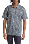 Good Man Brand Big On-point Short Sleeve Stretch Organic Cotton Button-up Shirt In Grey Prairie Flowers