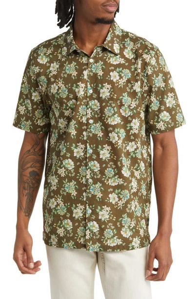 Good Man Brand Big On-point Short Sleeve Stretch Organic Cotton Button-up Shirt In Olive Classical Floral