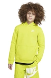 Nike Sportswear Kids' Embroidered Logo Hoodie In Bright Cactus/ White