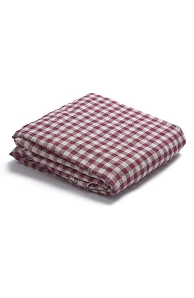 Piglet In Bed Gingham Linen Fitted Sheet In Berry