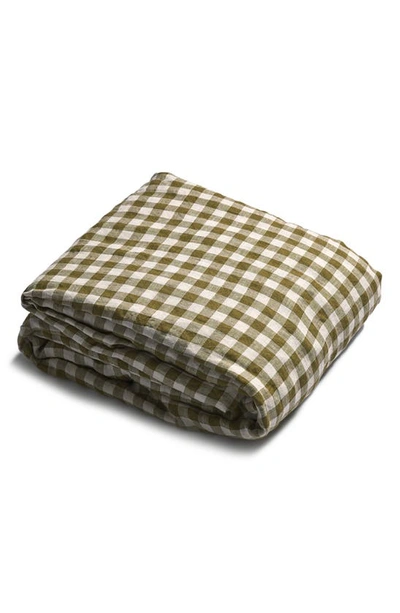 Piglet In Bed Gingham Linen Fitted Sheet In Botanical Green