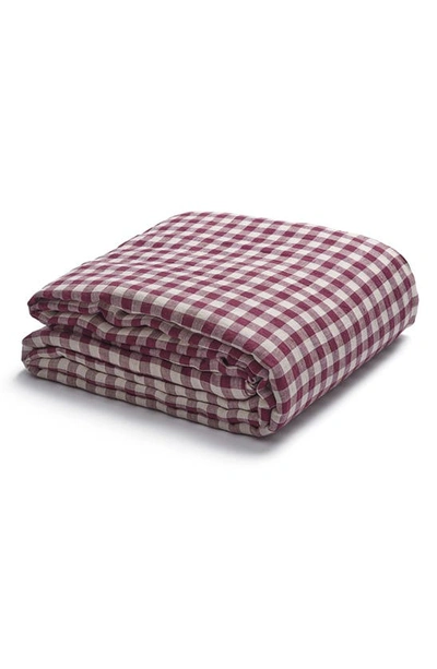 Piglet In Bed Gingham Linen Duvet Cover In Berry