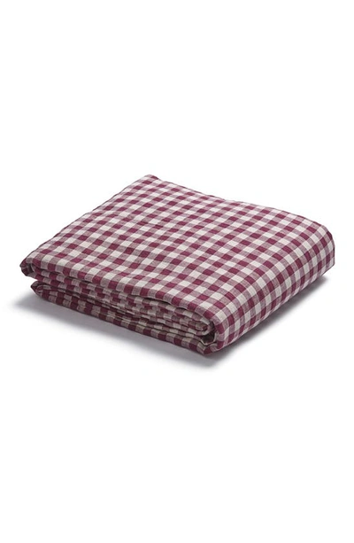 Piglet In Bed Gingham Linen Flat Sheet In Berry