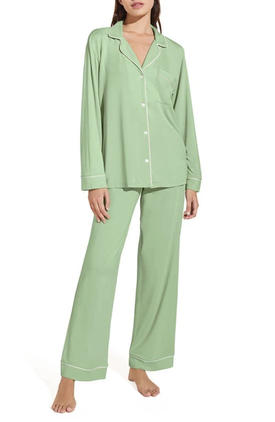 Eberjey Gisele Jersey Knit Pajamas In Mineral Green/ivory