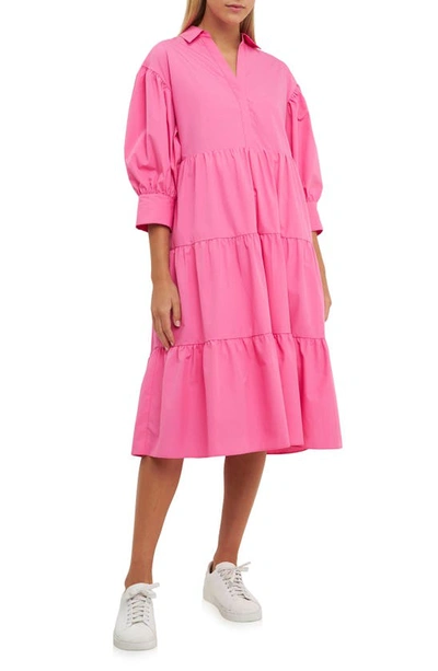 English Factory Puff Sleeve A-line Shirtdress In Pink