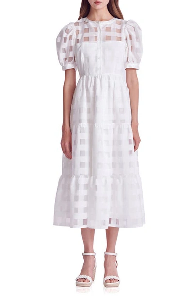 English Factory Women's Check Puff Sleeve Midi Dress In White