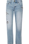 CURRENT ELLIOTT THE CROSSOVER EMBROIDERED MID-RISE STRAIGHT-LEG JEANS