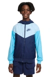 Nike Sportswear Windrunner Big Kids' (boys') Loose Hip-length Hooded Jacket In Midnight Navy/ocean