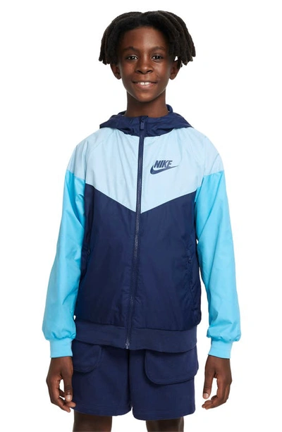 Nike Sportswear Windrunner Big Kids' (boys') Loose Hip-length Hooded Jacket In Blue