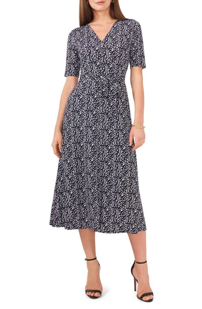 Chaus V-neck Belted Midi Dress In Navy/ White