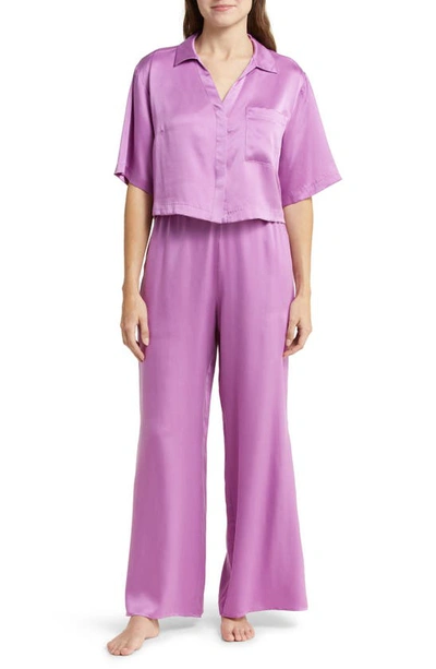 Lunya Washable Silk High-rise Pant Set In Atmospheric Fusch