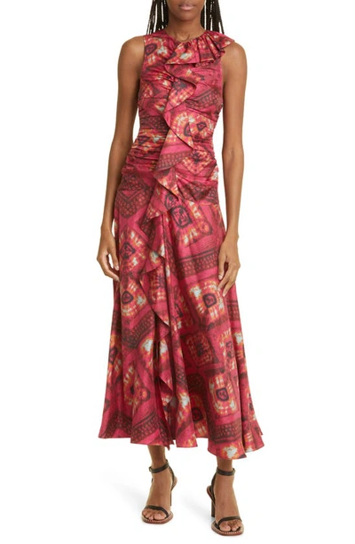 Ulla Johnson Othella Sleeveless Printed Silk Midi Dress In Pink