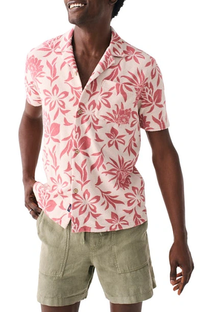 Faherty Cabana Floral Short Sleeve Terry Cloth Button-up Shirt In Shell Rose Blossom