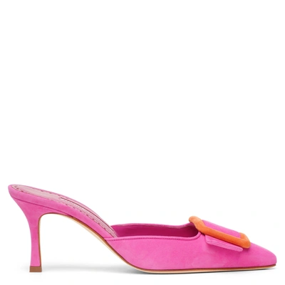 Manolo Blahnik Maysale 70 Bright Pink Suede Mules In Bpnk Dora