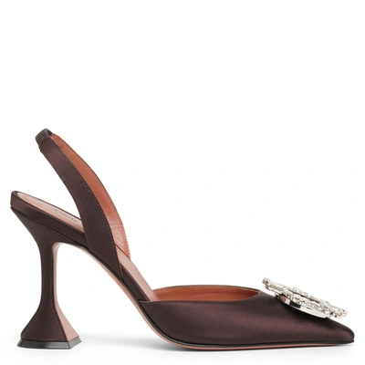 Amina Muaddi Begum Swarovski Crystal-embellished Satin Slingback Pumps In Brown