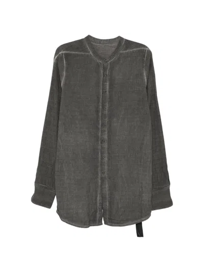 69 By Isaac Sellam Collarless Textured-finish Shirt In Green