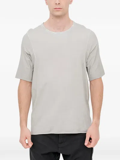 69 By Isaac Sellam Leather-trimmed Raw-cut T-shirt In Gray