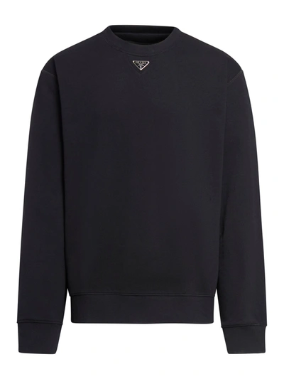 Prada Long Sleeved Crewneck Sweater In Black