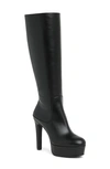Stuart Weitzman Ave 130 Leather Knee-high Platform Boot In Black Leather
