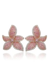 Suzy Levian Floral Sterling Silver White Sapphire Blue Sapphire Brown Diamond Stud Earrings In Pink