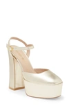 Stuart Weitzman Skyhigh Metallic Mary Jane Platform Pumps In Platino