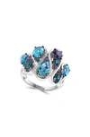 Effy Sterling Silver Amethyst, Blue Topaz, London Blue Topaz & Diamond Ring In Blue Multi