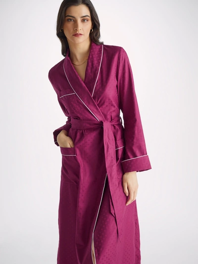 Derek Rose Women's Long Dressing Gown Kate 7 Cotton Jacquard Berry