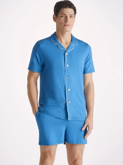 Derek Rose Men's Short Pyjamas Basel Micro Modal Stretch Ocean In Ocean Blue