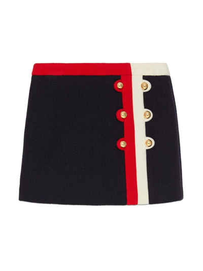 Gucci Kids' Decorative-button Wool Skirt In Blue