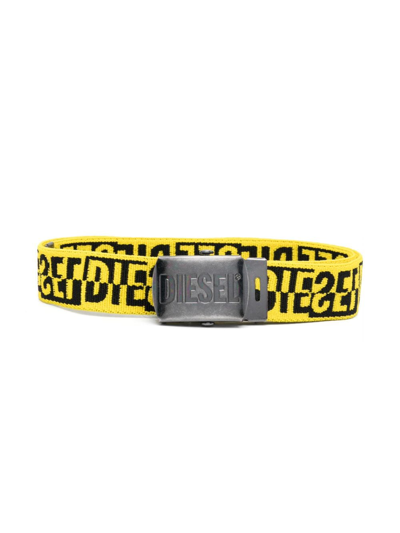 Diesel Kids' Logo-print Strap Belt In Yellow