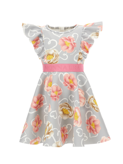 Monnalisa Floral Neoprene Dress In Grey