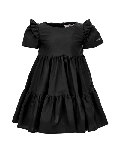 Monnalisa Cotton Dress With Flounces In Black